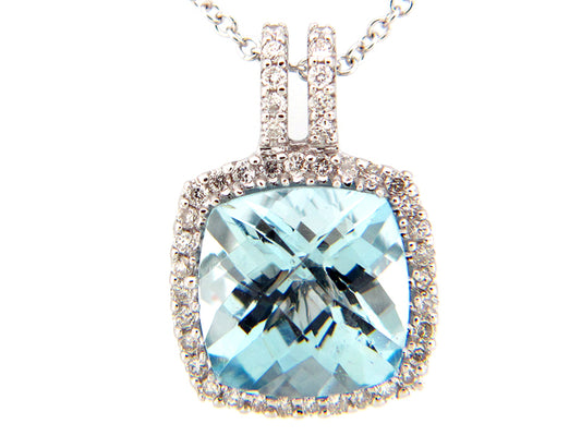 AQUA & DIAMOND PENDANT, 14KW (H)