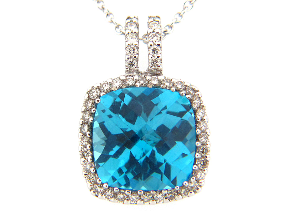 BLUE TOPAZ & DIAMOND PENDANT, 14KW (R/N), C=3.79