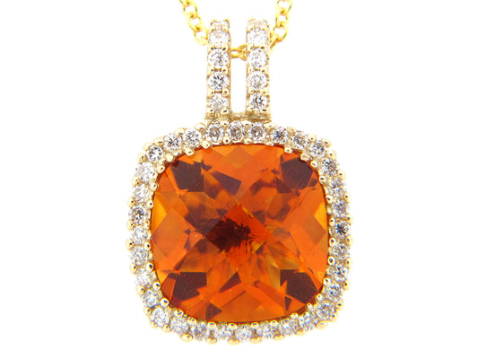 CITRINE & DIAMOND PENDANT, 14KY (H/N)