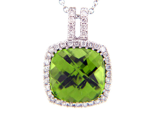 PERIDOT & DIAMOND PENDANT, 14KW (N)