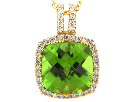 PERIDOT & DIAMOND PENDANT, 14KY (N)