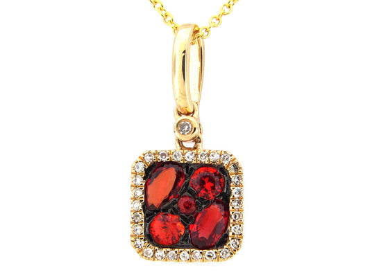 ORANGE SAPPHIRE & DIAMOND CUSHION PENDANT, 14KY (U/N)
