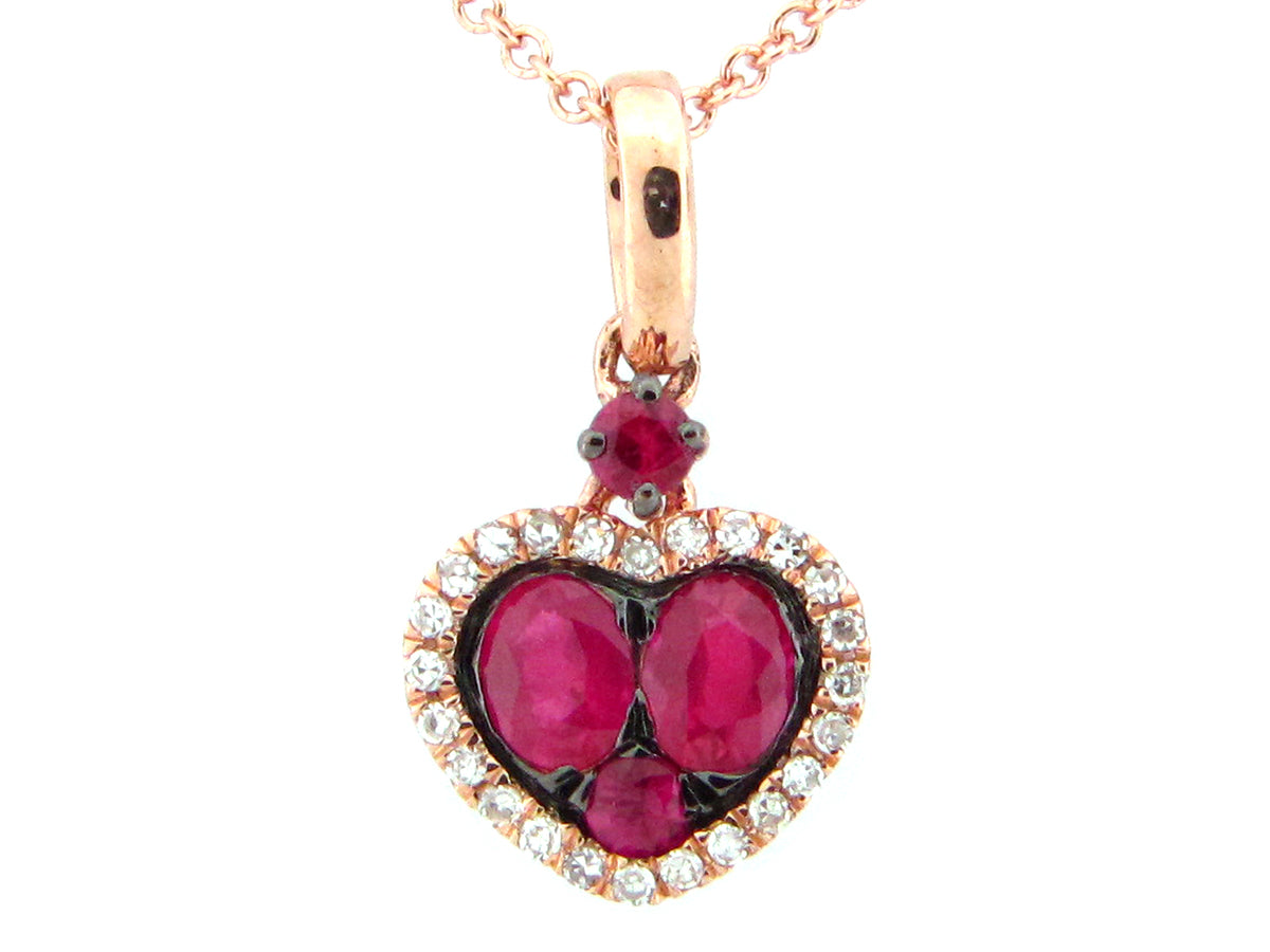 RUBY & DIAMOND HEART PENDANT, 14KR (H)