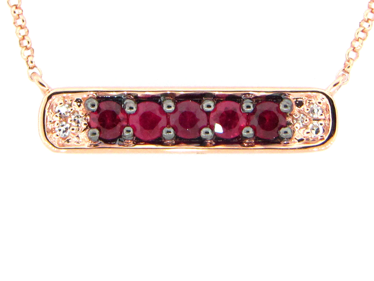 RUBY & DIAMOND BAR PENDANT NECKLACE,  18"/17"/16", 14KR (H)