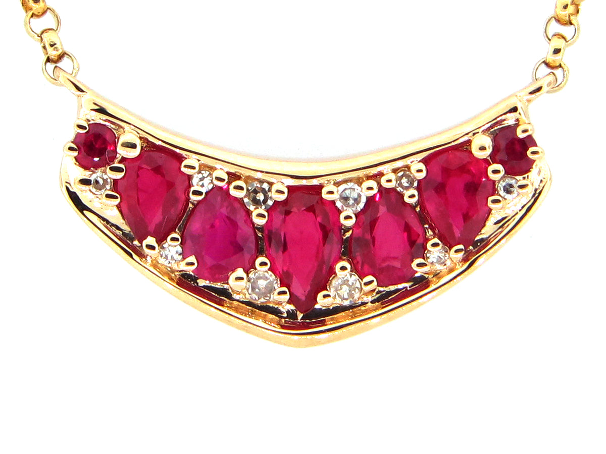 RUBY & DIAMOND PENDANT NECKLACE, 18"/17"/16", 14KY (H)