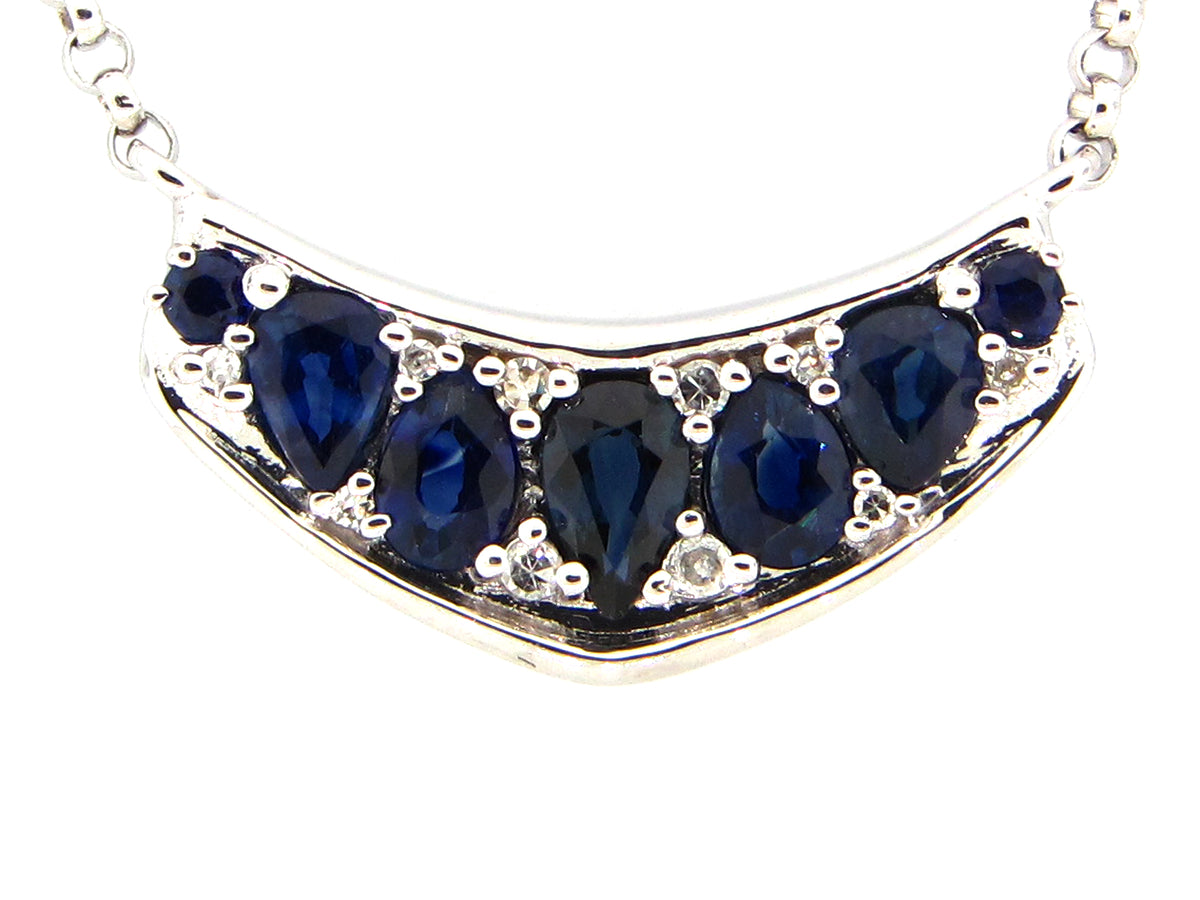 SAPPHIRE & DIAMOND PENDANT NECKLACE, 18"/17"/16", 14KW ( H)