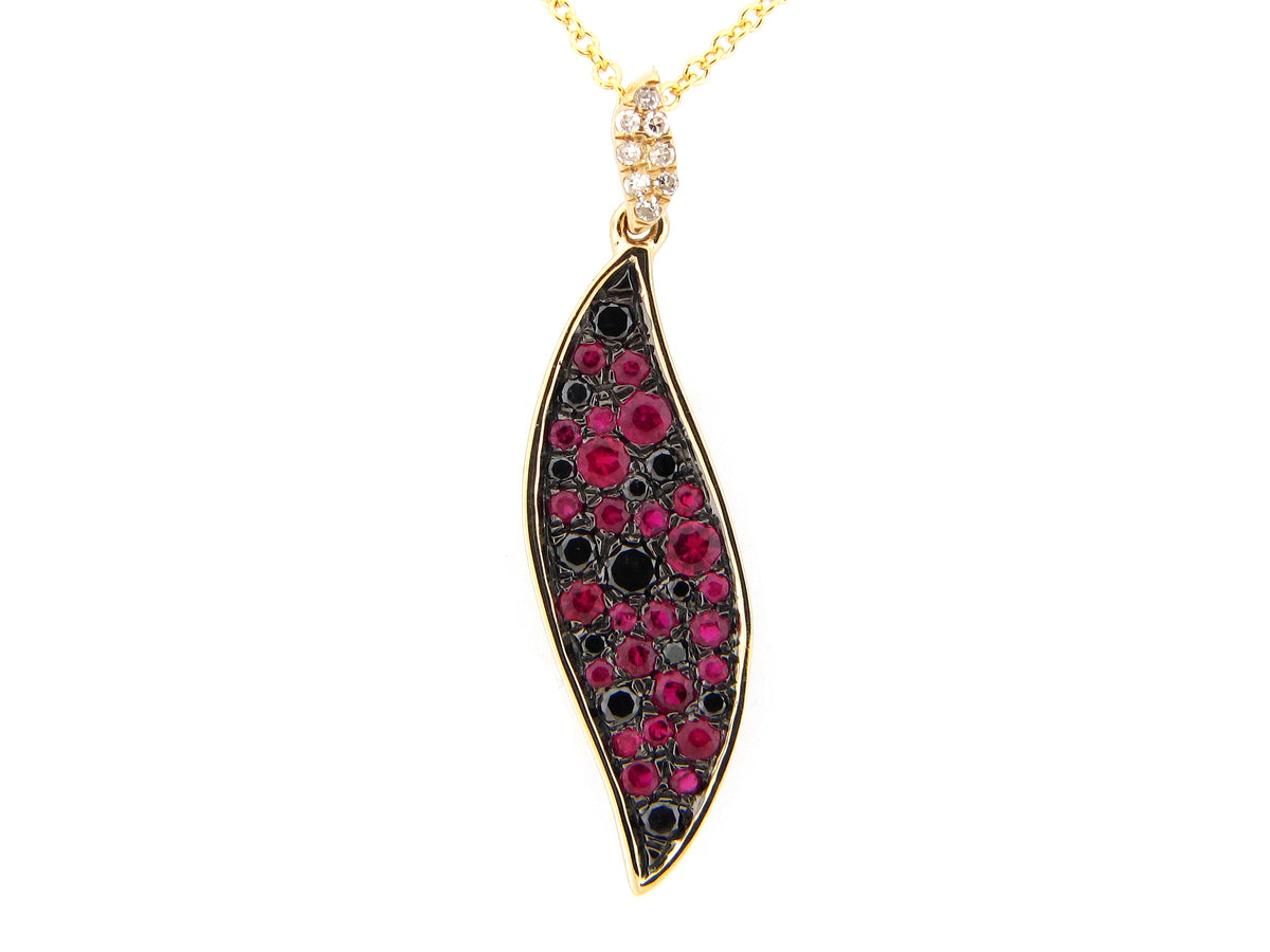 RUBY & BLACK DIAMOND PENDANT, 14KY (H/R)