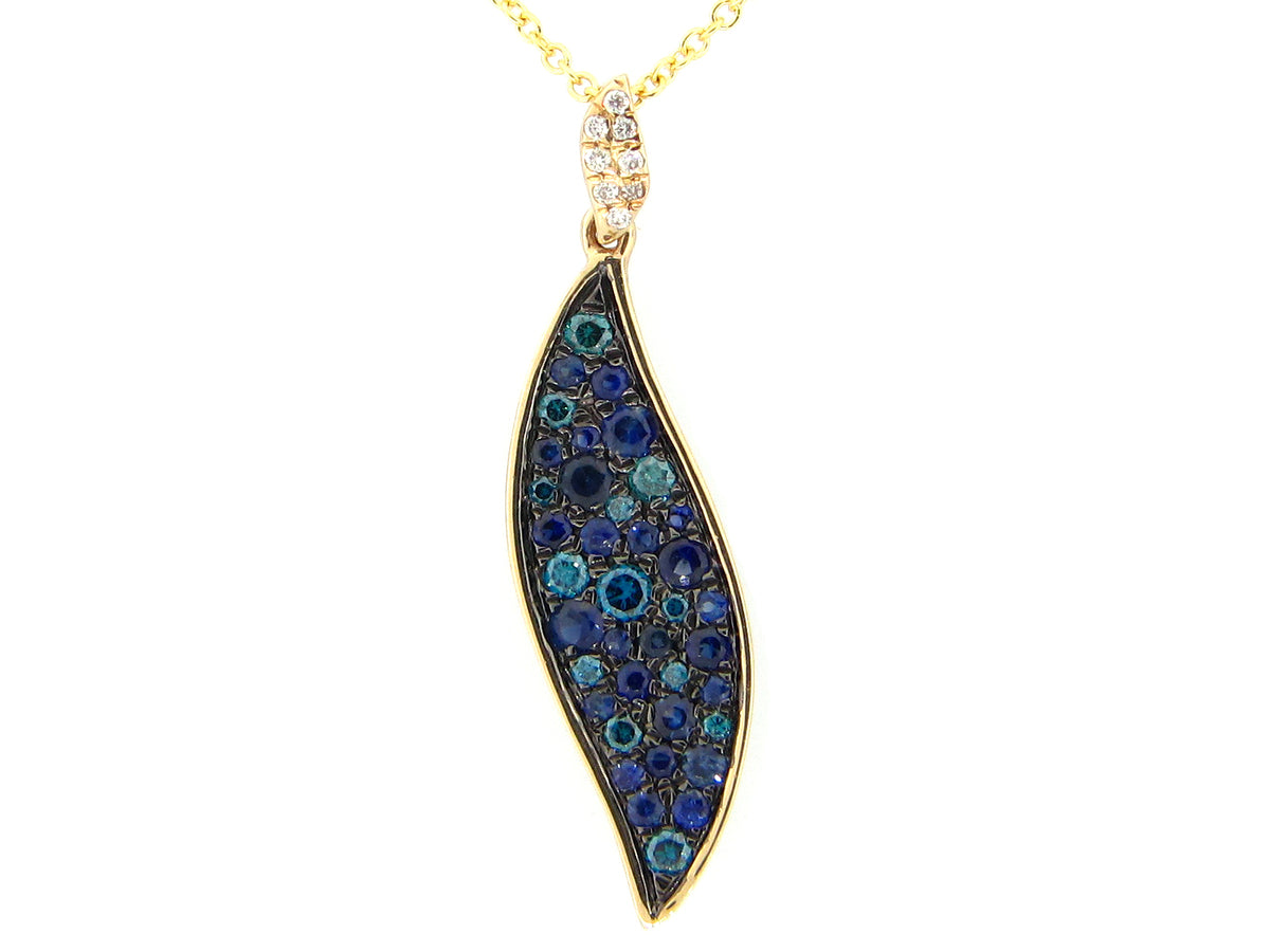 SAPPHIRE , IRR BLUE DIAMOND & DIAMOND PENDANT, 14KY (H/R)