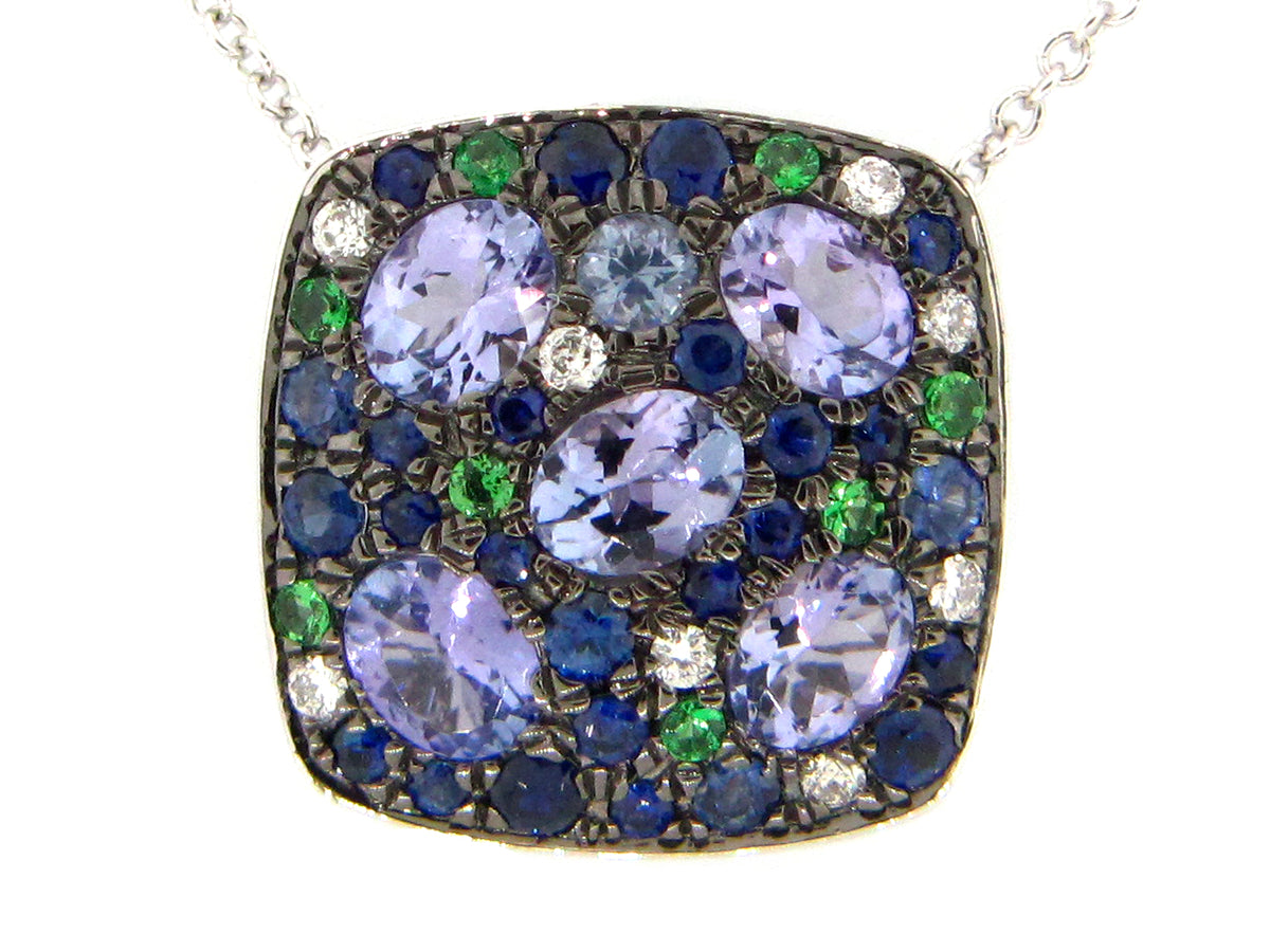 SAPPHIRE, TSAVORITE, TANZANITE & DIAMOND PENDANT, 14KW (H/N)