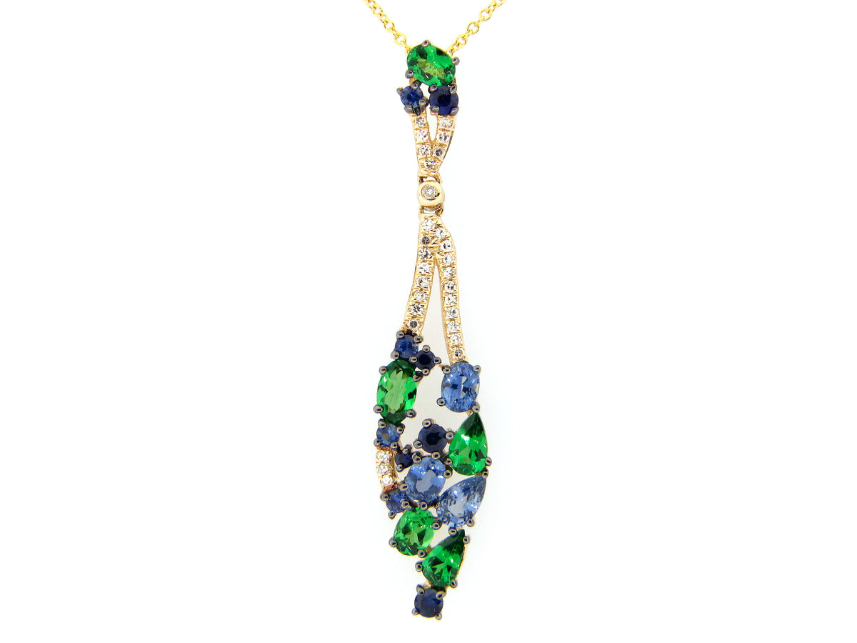 SAPPHIRE, TSAVORITE & DIAMOND PENDANT, 14KY (H/N)