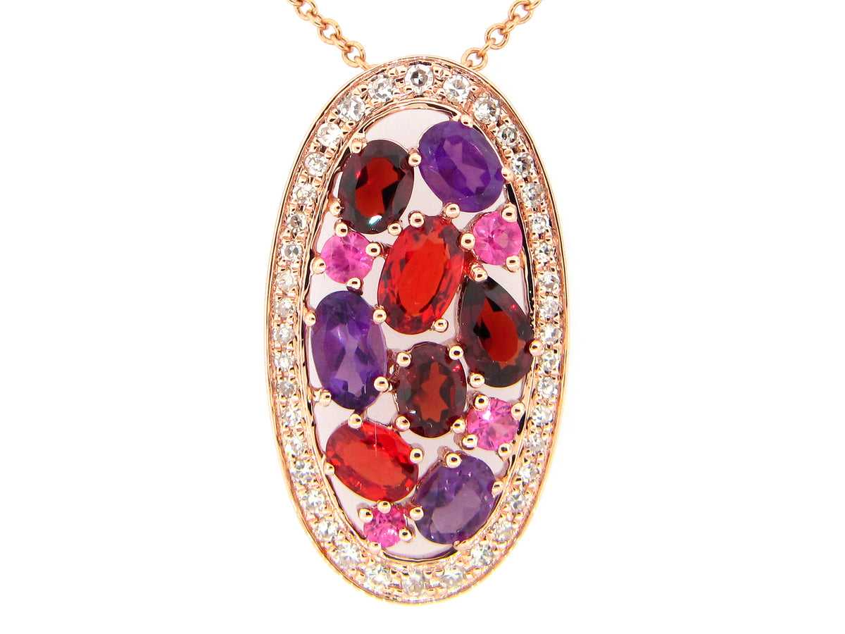 FANCY COLOR SAPPHIRE, AMETHYST, GARNET & DIAMOND PENDANT,14KR (H/N)