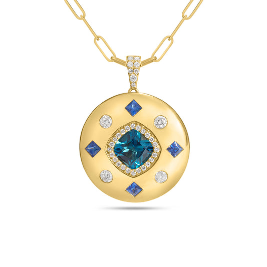Blue Topaz, Sapphire & Diamond Royal Medallion Necklace