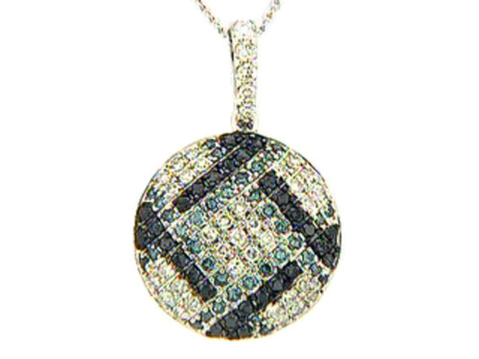 BLUE, BLACK & WHITE DIAMOND PENDANT, 14KW (R/N)