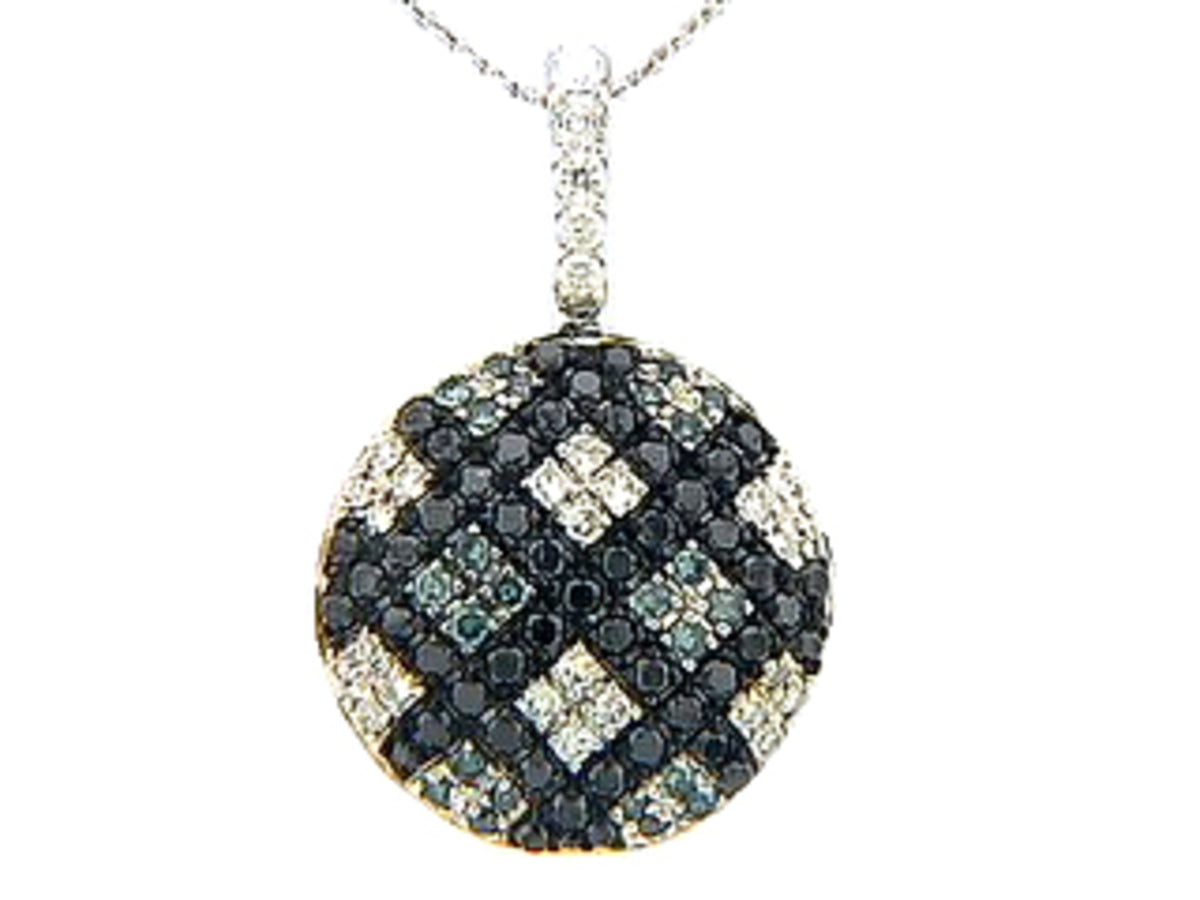 BLUE, BLACK & WHITE DIAMOND PENDANT, 14KW (R/N)