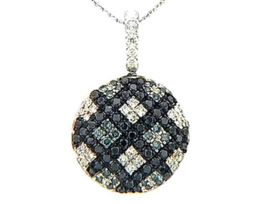 BLUE, BLACK & WHITE DIAMOND PENDANT, 14KW (R/N)