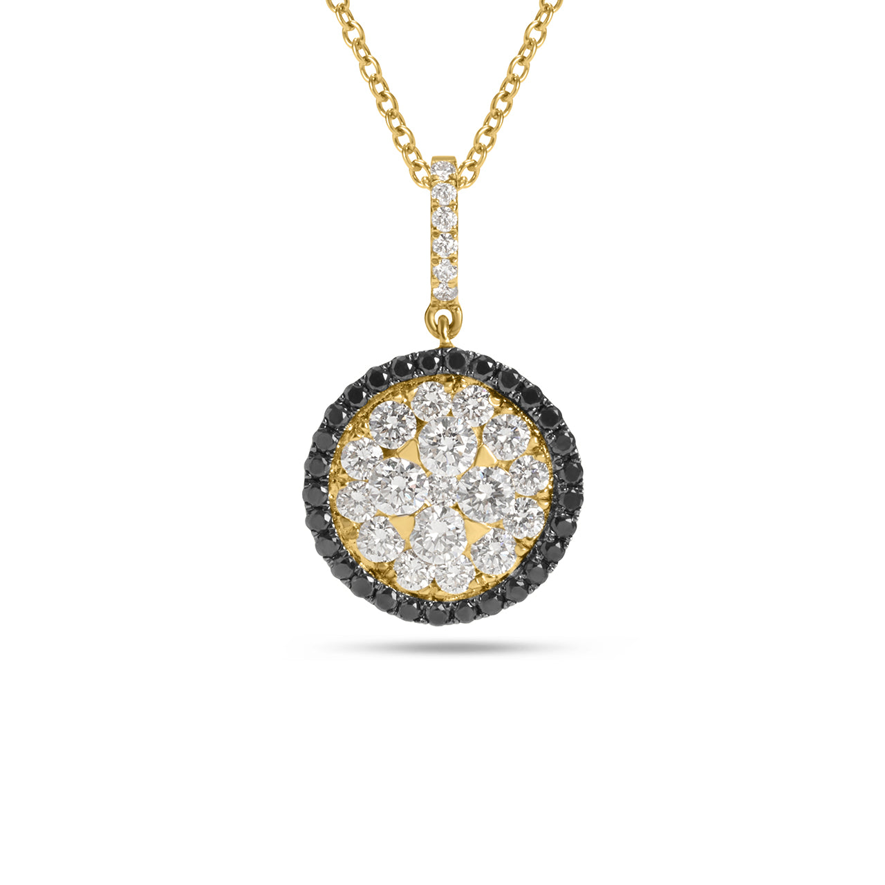 Black & White Diamond Disc Halo Necklace