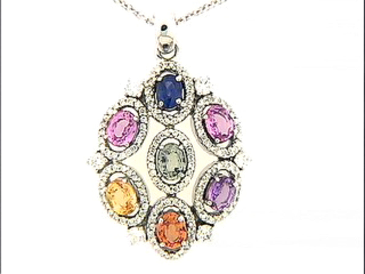 RAINBOW SAPPHIRE & DIAMOND PENDANT, 18KW (H/U)