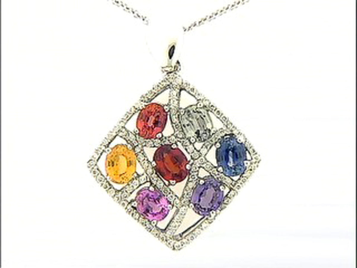 RAINBOW SAPPHIRE & DIAMOND PENDANT, 18KW (H/U)