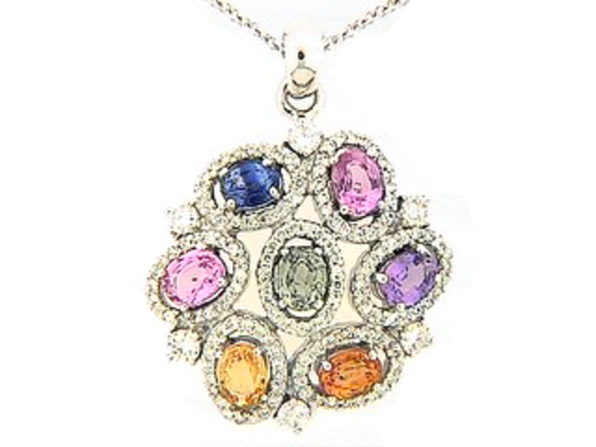 RAINBOW SAPPHIRE & DIAMOND PENDANT, 18KW (H/U)