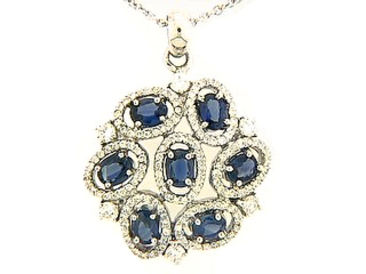 SAPPHIRE & DIAMOND PENDANT, 18KW (H)