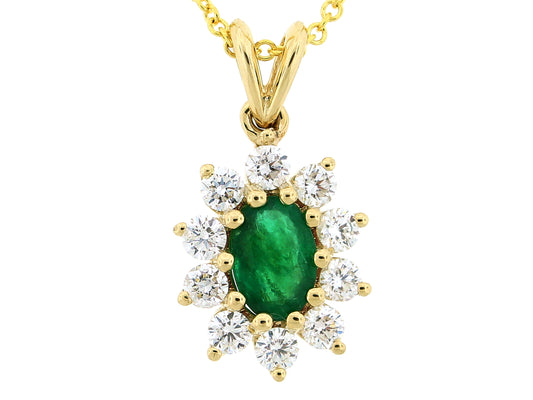 EMERALD & DIAMOND PENDANT, 14KY (O)