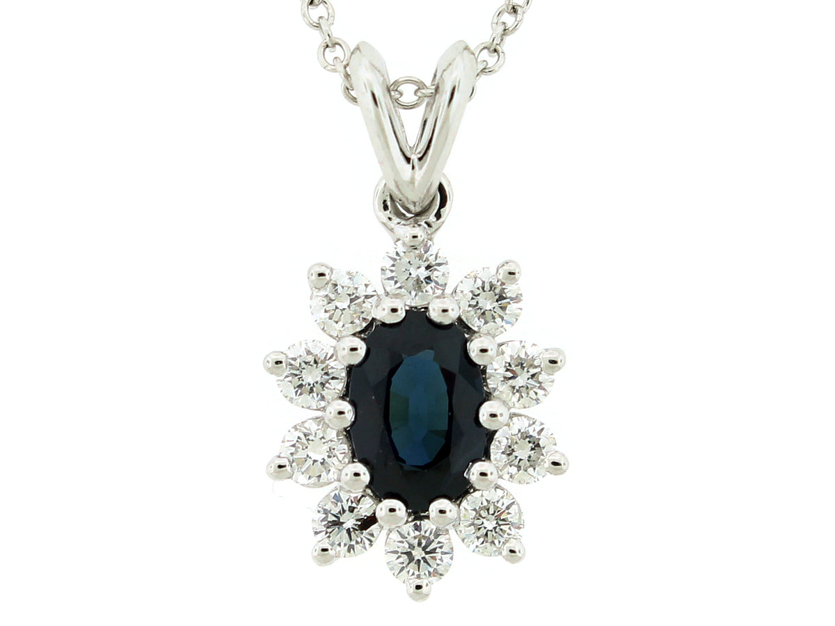 SAPPHIRE & DIAMOND PENDANT, 14KW (H)