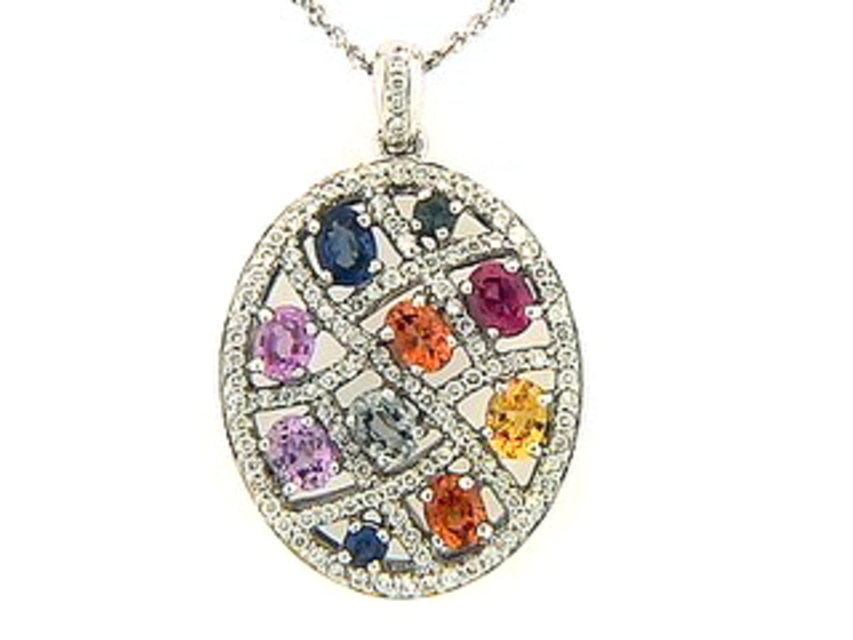 RAINBOW SAPPHIRE & DIAMOND PENDANT, 18KW (H/U)