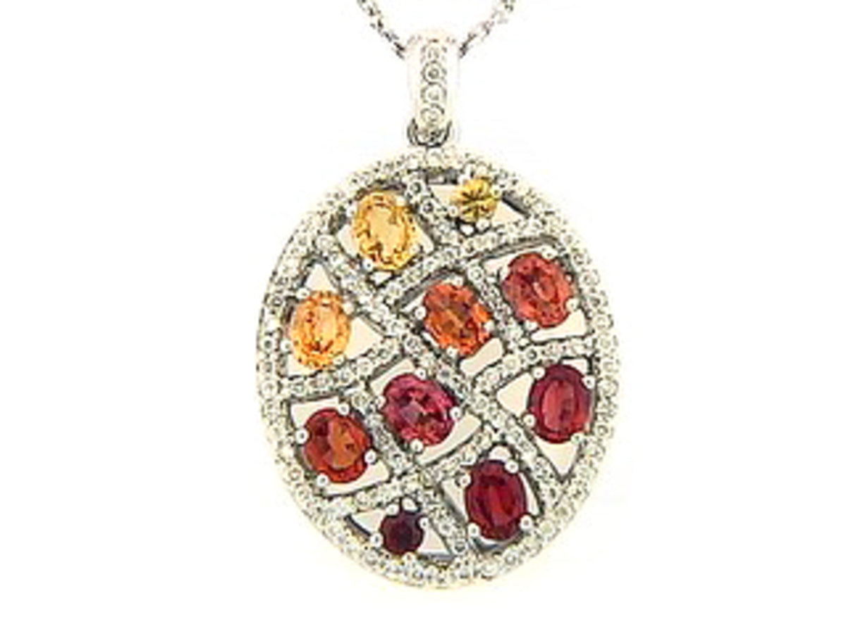 ORANGE SAPPHIRE & DIAMOND PENDANT, 18KW (H/U)