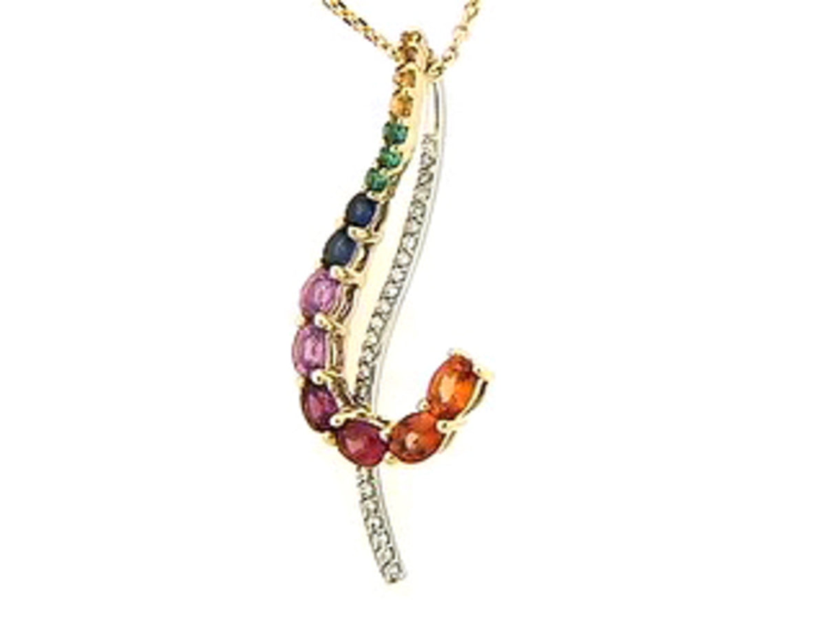 RAINBOW SAPPHIRE, TSAVORITE & DIAMOND PENDANT, 18KT (H/U)