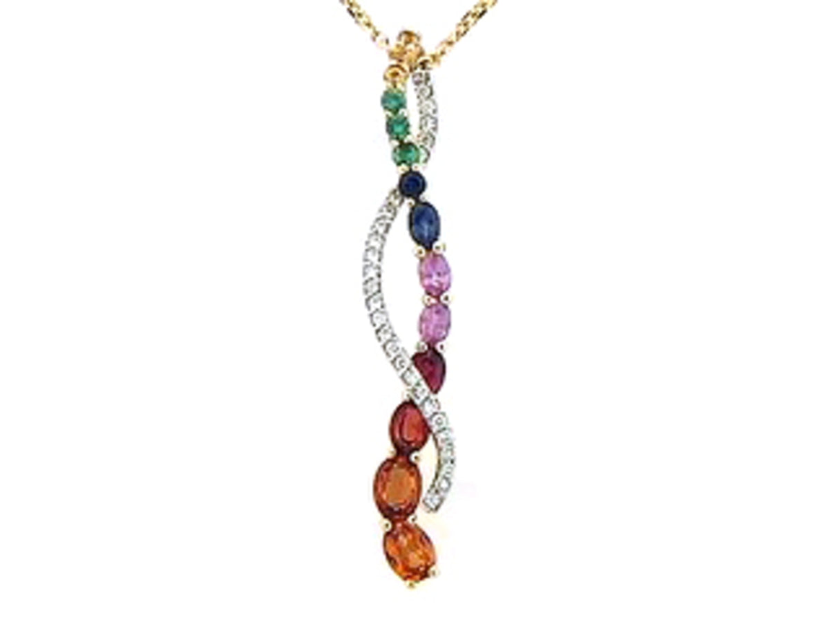 RAINBOW SAPPHIRE, TSAVORITE & DIAMOND PENDANT, 18KT (H/U)