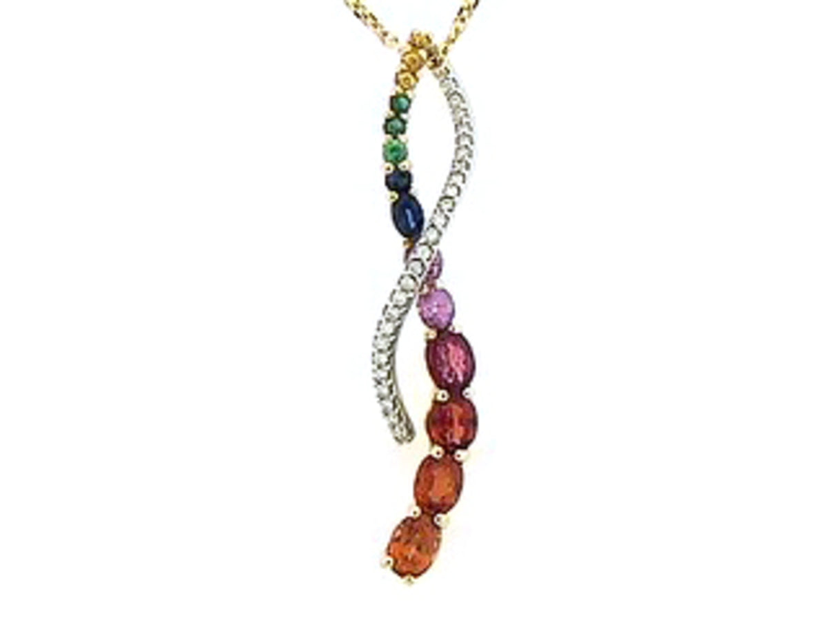 RAINBOW SAPPHIRE, TSAVORITE & DIAMOND PENDANT, 18KT (H/U)