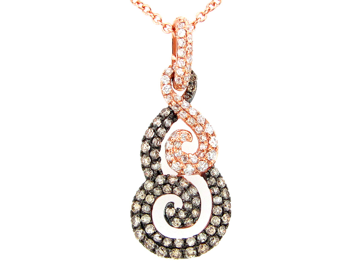 BROWN & WHITE DIAMOND PENDANT, 14KR (N)