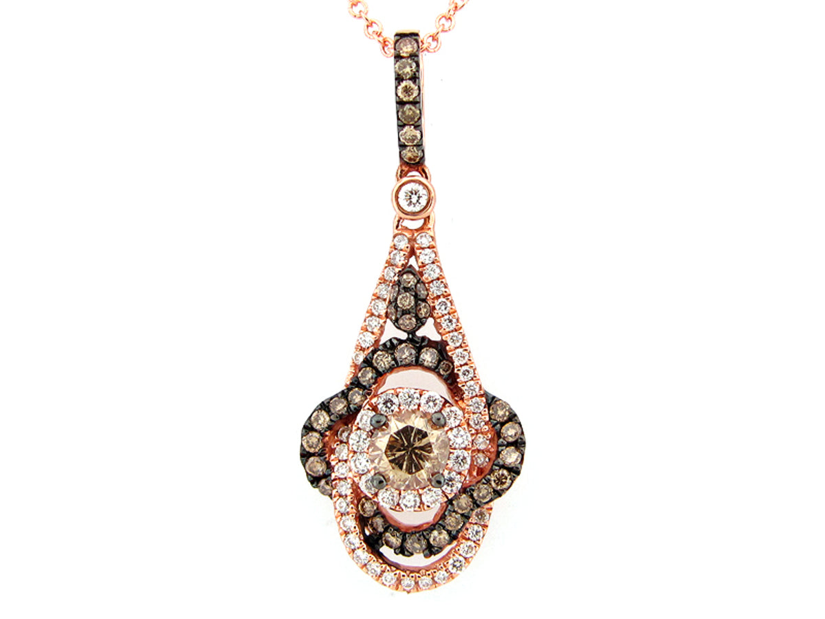 BROWN & WHITE DIAMOND PENDANT, 14KR (N)