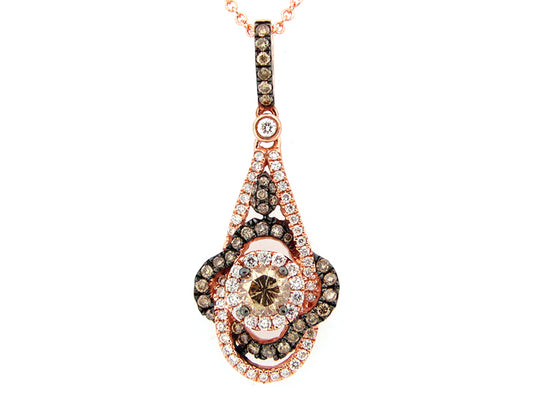 BROWN & WHITE DIAMOND PENDANT, 14KR (N)