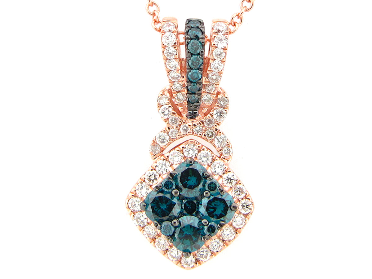 IRR BLUE & WHITE DIAMOND PENDANT, 14KR (R)