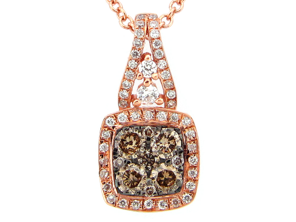 BROWN & WHITE DIAMOND PENDANT, 14KR (N)