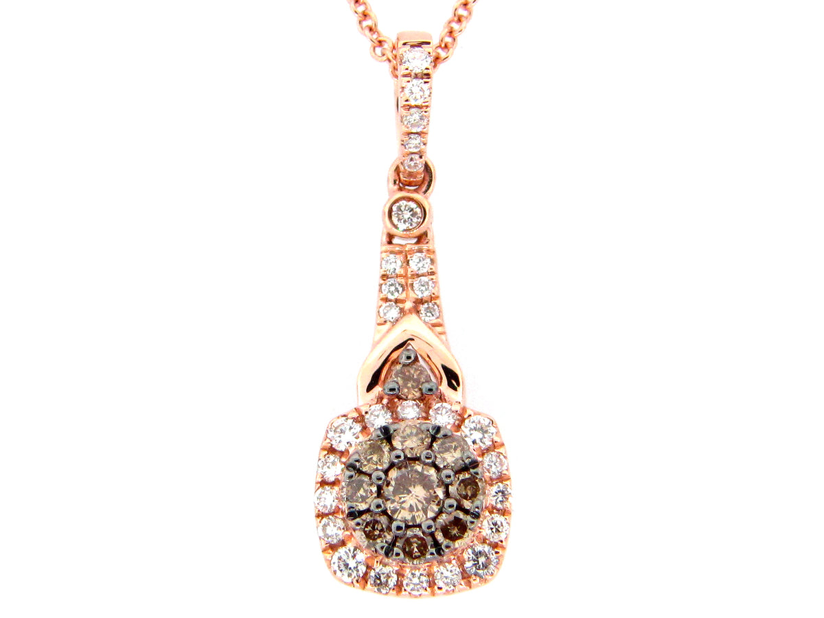 BROWN & WHITE DIAMOND PENDANT, 14KR (N)