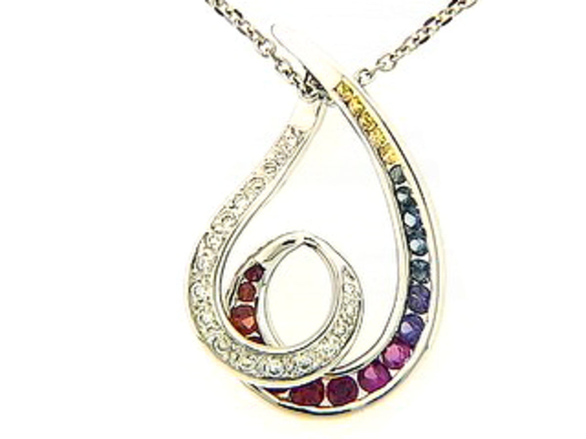 RAINBOW SAPPHIRE & DIAMOND PENDANT, 14KW (H/U)
