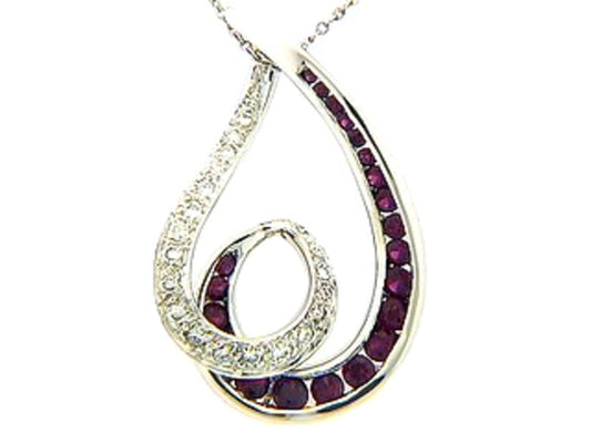 RUBY & DIAMOND PENDANT, 14KW (H)