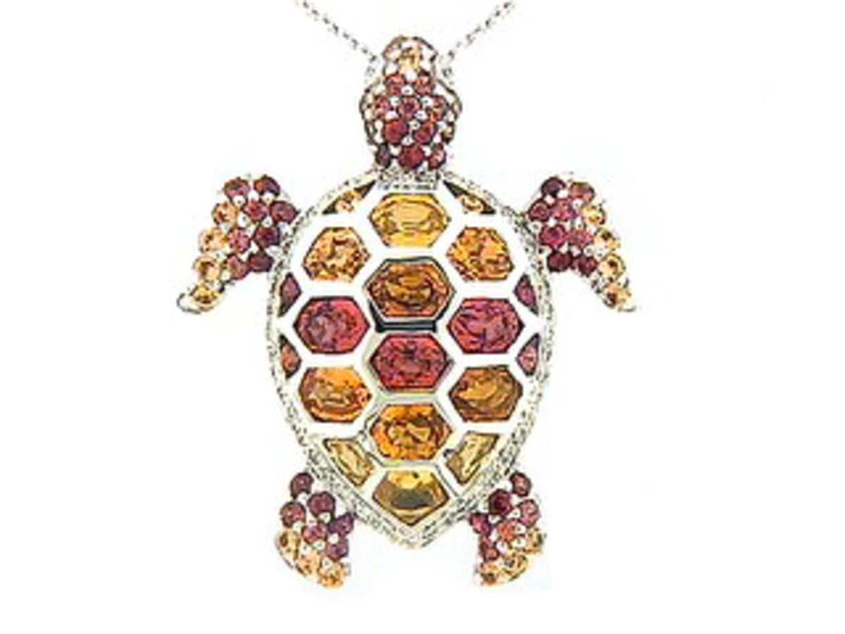 ORANGE SAPPHIRE & DIAMOND PENDANT, 18KW (H/U)