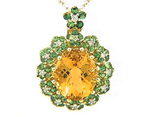 CHB CITRINE, TSAVORITE & DIAMOND PENDANT, 18KY (H/N)