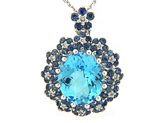 CHB BLUE TOPAZ, SAPPHIRE & DIAMOND PENDANT, 18KW (R/H)