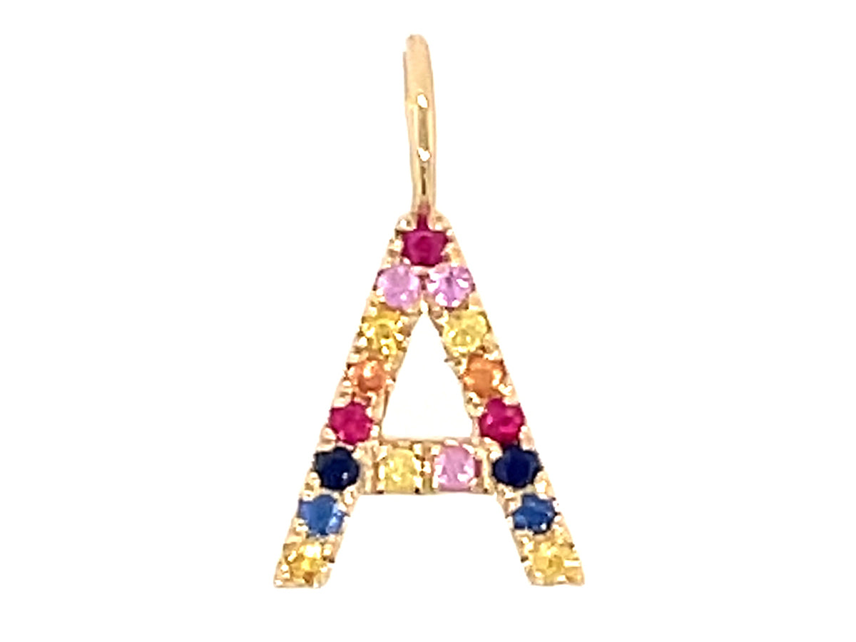 RAINBOW SAPPHIRE LETTER A PENDANT, NO CHAIN, 14KY (H/U)