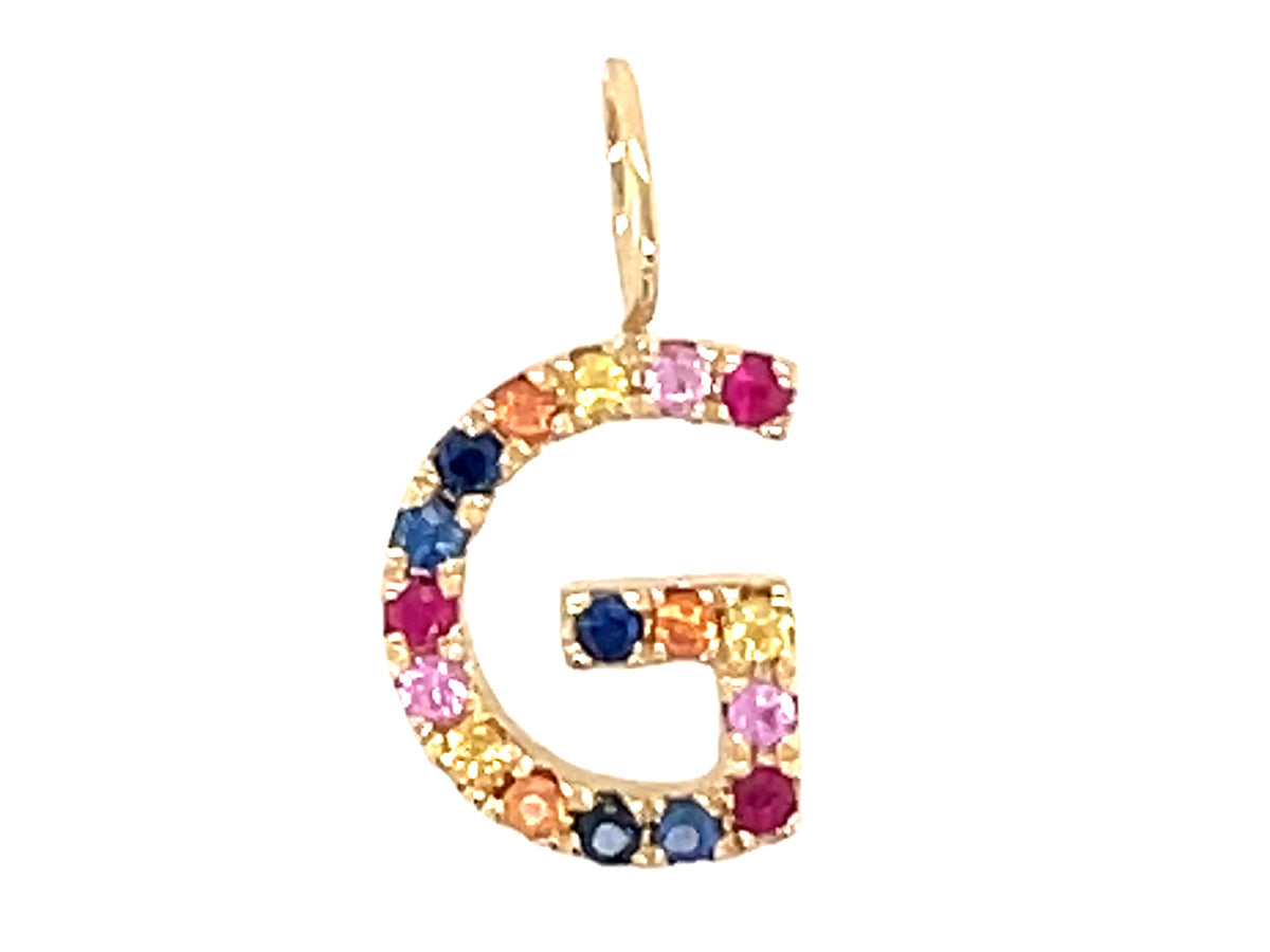 RAINBOW SAPPHIRE LETTER G PENDANT, NO CHAIN