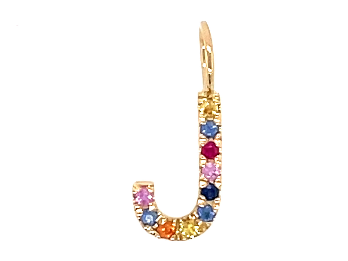 RAINBOW SAPPHIRE LETTER J PENDANT, NO CHAIN