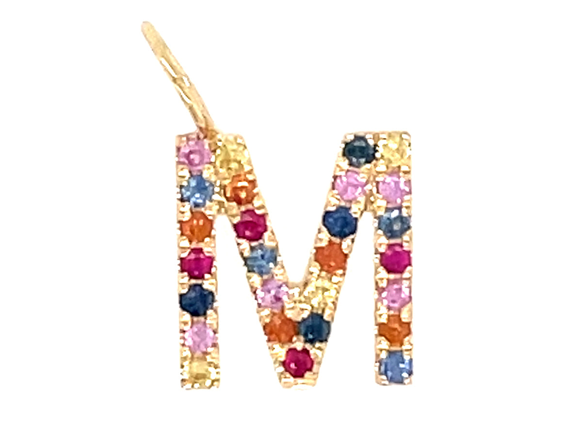 RAINBOW SAPPHIRE LETTER M PENDANT, NO CHAIN