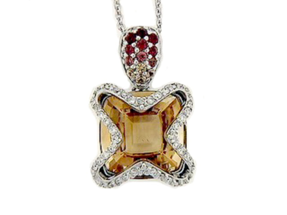 Citrine, Orange Sapphire Diamond Pendant,18kw (H), C=5.62