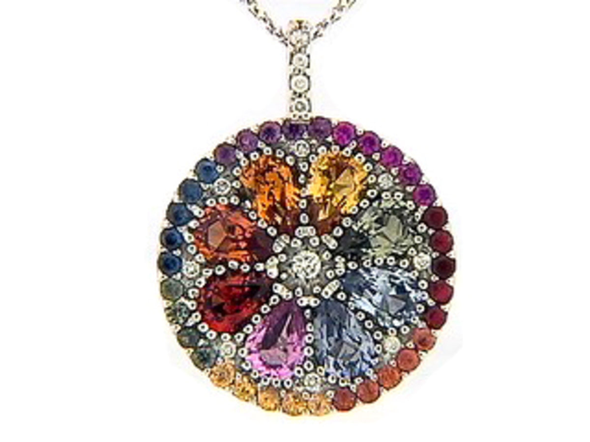 RAINBOW SAPPHIRE & DIAMOND PENDANT, 18KW (H/U)