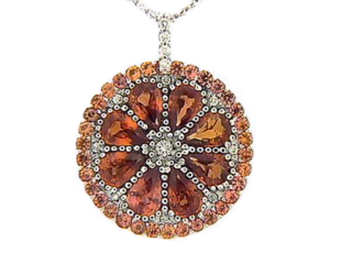 ORANGE SAPPHIRE & DIAMOND PENDANT, 18KW (H/U)
