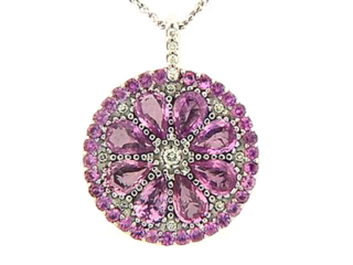 PINK SAPPHIRE & DIAMOND PENDANT, 18KW (H)
